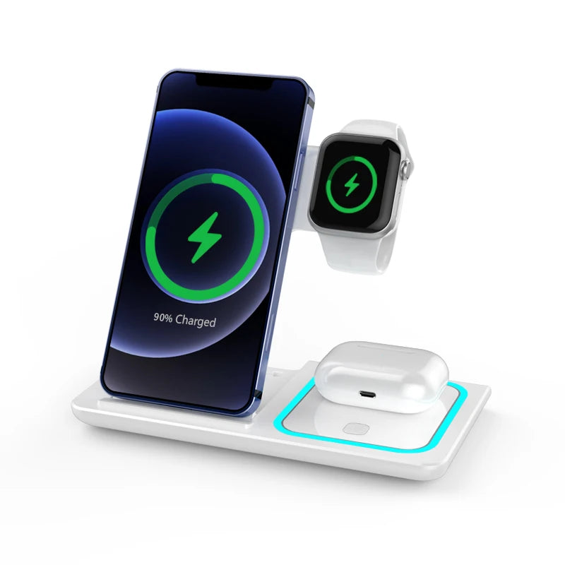 Wireless Charger Station Mobile Phone Power Bank Foldable Charger Smart Watch Charger OEM 3 in 1 for Airpods Earphones 2024
