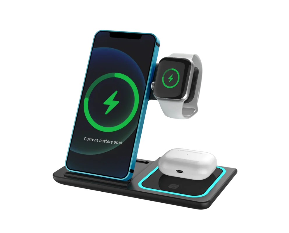 Wireless Charger Station Mobile Phone Power Bank Foldable Charger Smart Watch Charger OEM 3 in 1 for Airpods Earphones 2024