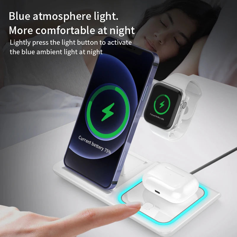 Wireless Charger Station Mobile Phone Power Bank Foldable Charger Smart Watch Charger OEM 3 in 1 for Airpods Earphones 2024