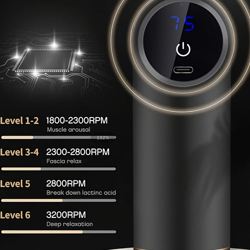 Portable Massage Gun, 4 Heads And 6 Speed Settings, LCD Display, Rechargeable Via USB, For Muscle Relief And Recovery